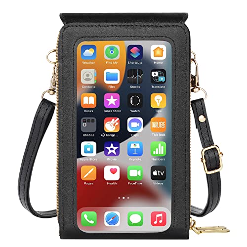 flintronic Bolso Bandolera Pequeño Mujer, Bolso para Movil Mini, Bolso Movil Mujer con Pantalla Táctil, Bandoleras Cruzadas de Cuero PU con Múltiples Compartimentos,con Bandolera Ajustable-Negro