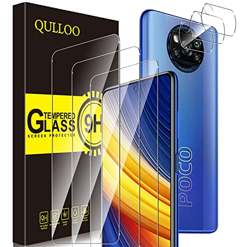 QULLOO Protector de Pantalla para Xiaomi Poco X3 Pro/Poco X3 NFC [3 Piezas] + Protector de Lente de Cámara [3 Piezas], 9H HD Alta Sensibilidad Cristal Templado para Xiaomi Poco X3 Pro/Poco X3 NFC