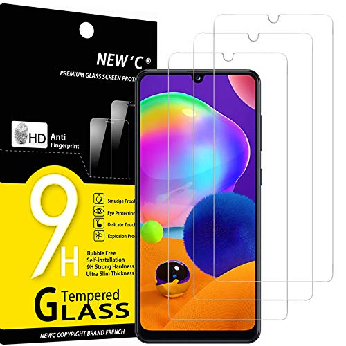NEW'C 3 Piezas, Protector Pantalla para Samsung Galaxy A31, Cristal templado Antiarañazos, Antihuellas, Sin Burbujas, Dureza 9H, 0.33 mm Ultra Transparente, Ultra Resistente