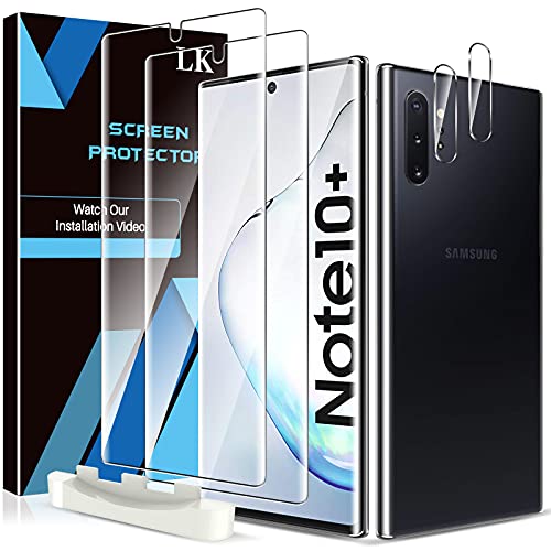 LK Compativel com Samsung Galaxy Note 10 Plus/Note 10+ / Note 10 Plus 5G protetor de ecra, 2 unidades de vidro temperado e 2 protetores de lente de camara, protecao dupla