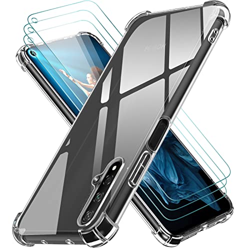 ivoler Funda para Huawei Nova 5T / Honor 20 con 3 Piezas Cristal Templado, Carcasa Protectora Anti-Choque Transparente, Suave TPU Silicona Caso Delgada Anti-arañazos Case