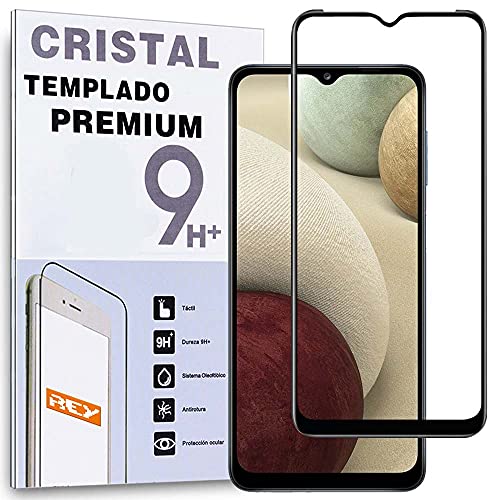 REY Protector de Pantalla Curvo para Samsung Galaxy A12 - Galaxy M12, Negro, Cristal Vidrio Templado Premium, 3D / 4D / 5D, Anti Roturas