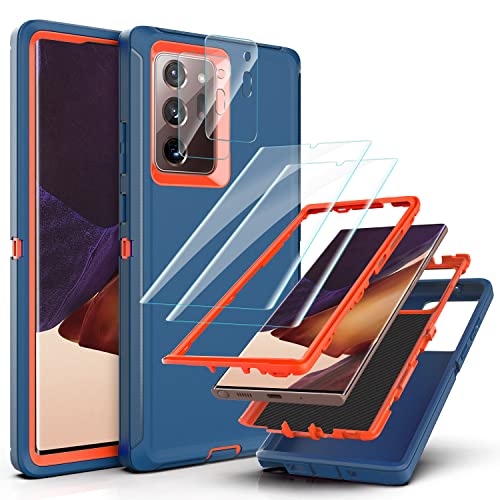YmhxcY Funda para Samsung Galaxy Note 20 Ultra 5G con película de hidrogel de 2 piezas y película protectora de lente de cámara de 2 piezas, 3 en 1 funda anticaída para 6,9 pulgadas F azul y naranja
