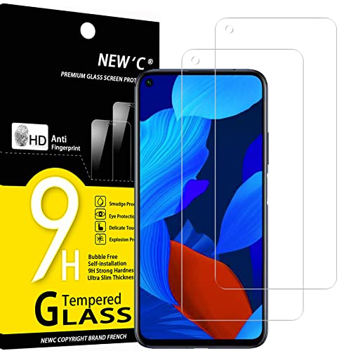 NEW'C 2 Piezas, Protector Pantalla para Huawei Nova 5T, Cristal templado Antiarañazos, Antihuellas, Sin Burbujas, Dureza 9H, 0.33 mm Ultra Transparente, Ultra Resistente