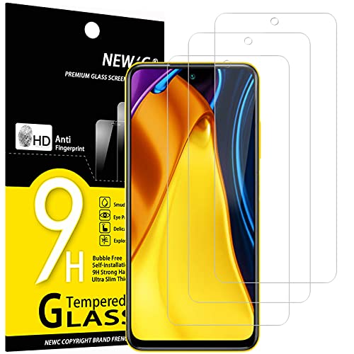 NEW'C 3 Piezas, Protector Pantalla para Xiaomi Poco M3 Pro, Poco M3 Pro 5G, Cristal templado Antiarañazos, Antihuellas, Sin Burbujas, Dureza 9H, 0.33 mm Ultra Transparente, Ultra Resistente