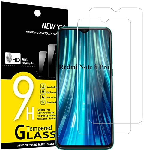 NEW'C 2 Piezas, Protector Pantalla para Xiaomi Redmi Note 8 Pro, Redmi 9 Cristal templado Antiarañazos, Antihuellas, Sin Burbujas, Dureza 9H, 0.33 mm Ultra Transparente, Ultra Resistente