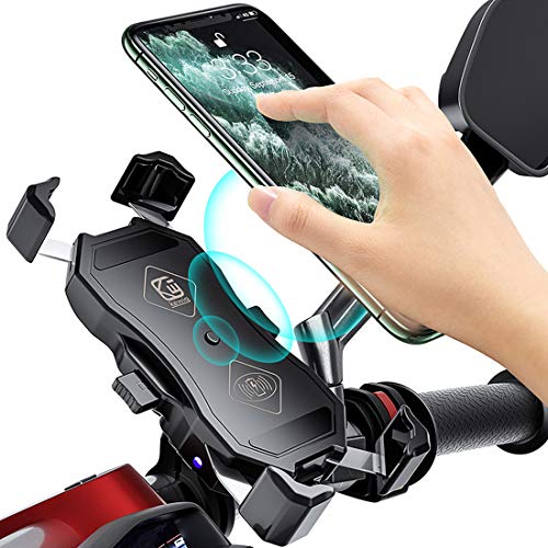 YGL - Soporte de teléfono para moto, cargador USB/QC 3.0 + cargador inalámbrico de 15 W, gira 360 °, para teléfono móvil de 4 a 6,5 pulgadas