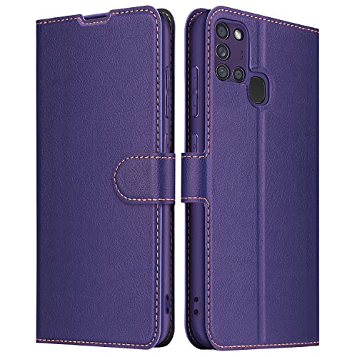 ELESNOW Funda Samsung Galaxy A21s, Cuero Premium Flip Folio Carcasa Case para Galaxy A21s (Púrpura)