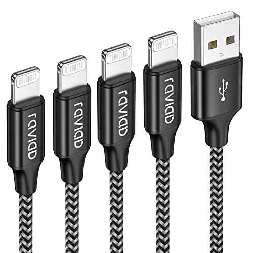 RAVIAD Cable iPhone Cable iPhone [4Pack 0.3M 1M 2M 3M] Cargador iPhone Carga Rápida Trenzado de Nylon Compatible con iPhone 11 Pro XS MAX XR X 8 Plus 7 Plus 6S 6 Plus 5 5S 5C SE 2020 - Negro