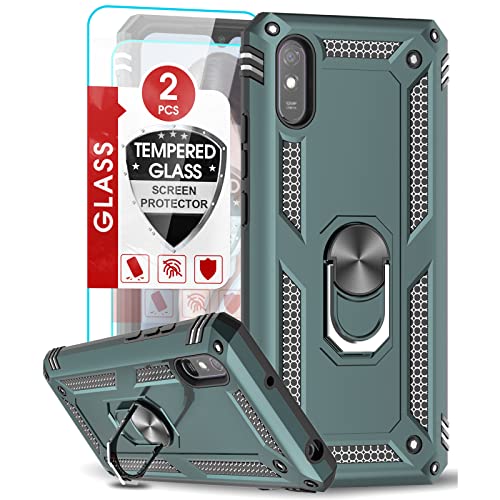 LeYi Funda para Xiaomi Redmi 9A / Xiaomi Redmi 9AT con [2-Unidades] Cristal Vidrio Templado, Armor Carcasa con 360 Grados Anillo Soporte Hard PC y Silicona TPU Bumper Antigolpes Case,Rosa