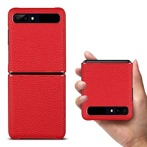 Funda de teléfono para Samsung Galaxy Z Flip, Ultra Slim Lujo Litchi Grano Fundas de Cuero Genuino Cubierta Rojo