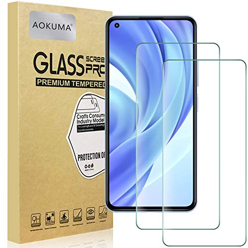 AOKUMA Cristal Templado Xiaomi Mi 11 Lite, [2 Unidades] Protector Pantalla para Xiaomi Mi 11 Lite Robusto Antiarañazos Antihuellas con Borde Redondeado Dureza 9H+ Antiburbujas