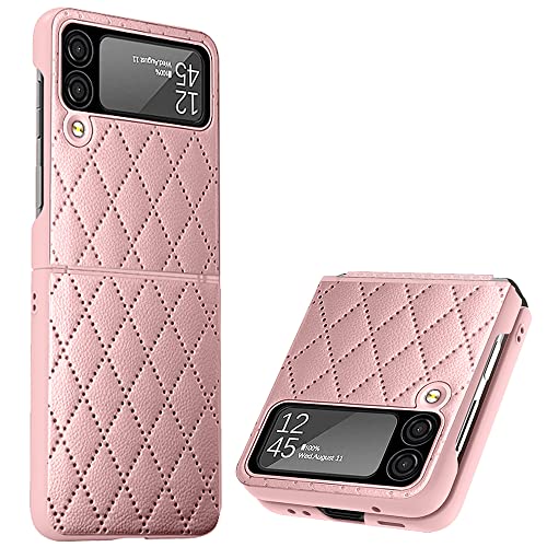 BeyondTop Funda para Samsung Flip 3 Estuche, Patrón de Cuero Pintado Galaxy Z Flip 3 Estuche, Viene con película templada de Pantalla pequeña, Carcasa para Samsung Galaxy Z Flip 3 5G-Rosa