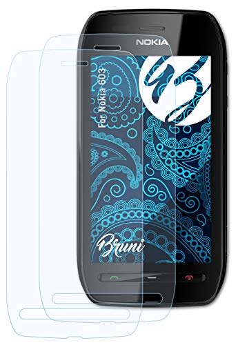 Bruni Película Protectora Compatible con Nokia 603 Protector Película, Claro Lámina Protectora (2X)