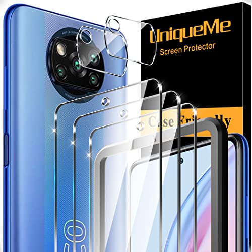 UniqueMe [5 Pack] Compatible con Xiaomi Poco X3 NFC/Poco X3 Pro Protector de Pantalla, 3 Pack Cristal Vidrio Templado y 2 Pack Protector de Lente de Cámara,Doble Protección Anticaída
