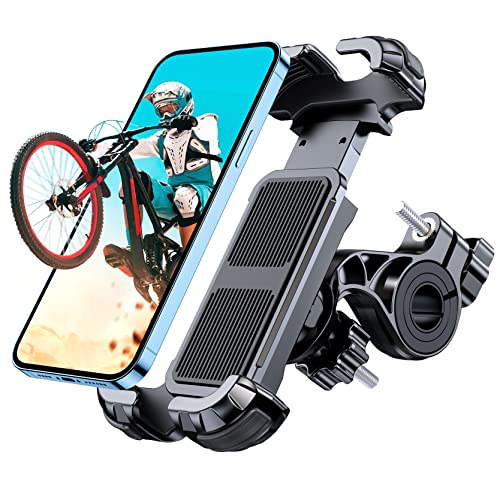 Motack Soporte Movil Bicicleta, [Bloqueo con un Botón] [Sujeción Segura] Soporte Movil Moto, 360° Rotación Soporte Telefono Moto Bici Compatible con iPhone 14 Pro MAX, Samsung S23 Ultra (4.7