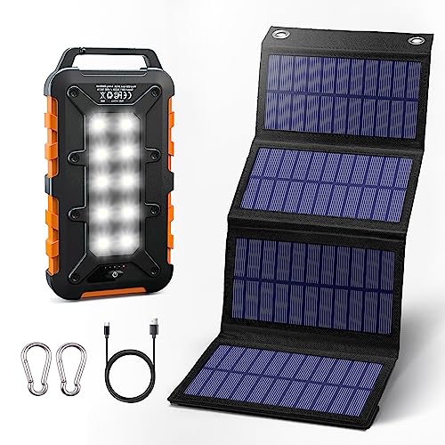Cargador Solar 20000mAh con Panel Solar Plegable de 8W PD Solar Powerbank de 15W QC3.0 USB C de Carga Rápida y Batería Externa de 4 Salidas Cargador Portátil para Teléfonos Móviles, Camping, Outdoor