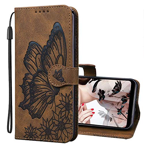 IMEIKONST Funda para Samsung Galaxy A20E, Cuero Vintage Billetera Carcasa, Flip Magnética Función de Soporte Cubierta Compatible con Samsung Galaxy A20E. Butterfly Brown CYB