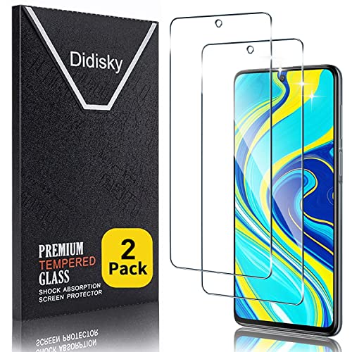Didisky 2-Unidades Cristal Templado Protector de Pantalla para Xiaomi Redmi Note 9s, Note 9 Pro, Note 9 Pro MAX, Antihuellas, Sin Burbujas, Fácil de Limpiar, 9H Dureza, Fácil de Instalar