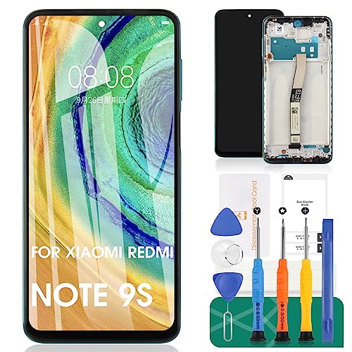 Pantalla de repuesto para Xiaomi Redmi Note 9s para Redmi Note 9 Pro LCD Didsplay para Redmi Note 9 Pro Max digitalizador Asamblea para Xiaomi Note 10 Lite Pantalla táctil (con marco, verde)