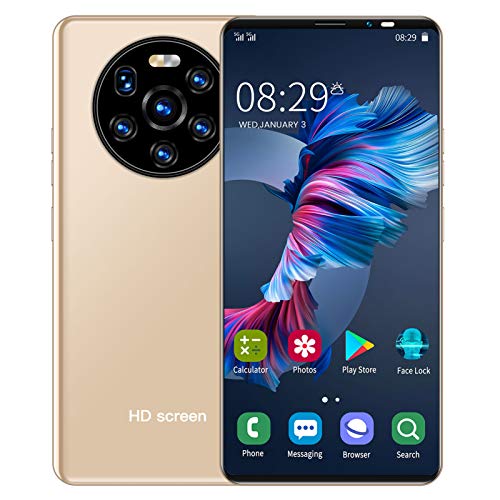 Smartphones Desbloqueados, Mate40 Pro 5.45'' Celulares Desbloqueados con Huella Dactilar, Teléfono Movil Libres Baratos 3G, 1GB RAM + 8GB ROM, 2MP + 5MP, Desbloqueo Facial, Batería 2200mAh(Oro)