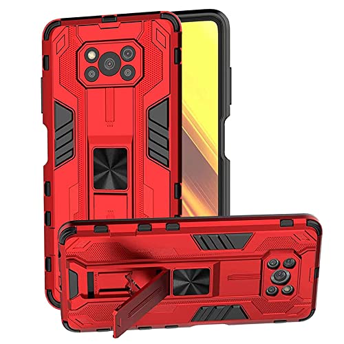 Tianyan Funda Poco X3 Pro/Poco X3 NFC,Anti-Shock 360 Grados con Soporte Carcasa [Dual Layer 2in1 Hard PC y Silicona TPU Tough Armor Case] protección Funda para Poco X3 Pro/Poco X3 NFC,Rojo