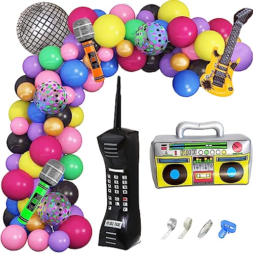 Suministros de fiesta de los años 80 y 90, micrófono y teléfono celular, suministros de fiesta de globos de látex para decoración de cumpleaños de hip hop de los años 80 y 90 (juego de balones)