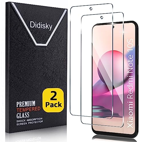 Didisky 2-Unidades Cristal Templado Protector de Pantalla para Xiaomi Redmi Note 10S, Redmi Note 10 4G 6.43'' (no para Redmi Note 10 5G) Antihuellas, Sin Burbujas, Fácil de Limpiar, 9H Dureza