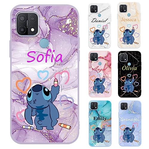 nurkorki Funda Personalizada para OPPO A74 A54 A15 A92 A52 A72 A5 2020 A16,TPU Silicona Carcasa con Dibujos Animados Stitch Anime Patrón Personalizable Texto Custom Antigolpes Personalizado Case