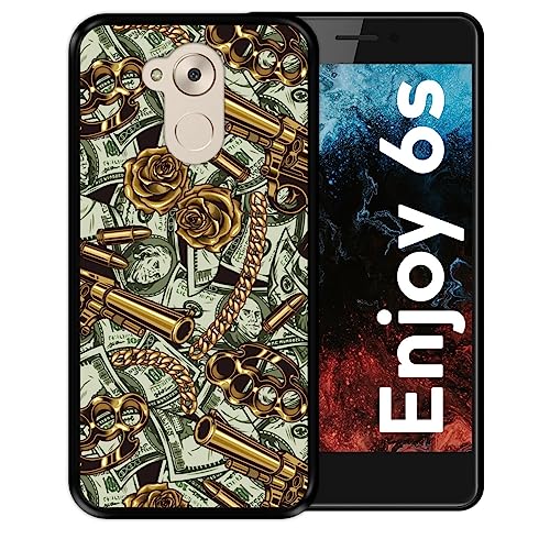 Funda Negra Compatible con Huawei Nova Smart - Enjoy 6s - Honor 6C, Hustler, Dinero y Armas 3, Funda de Silicona Flexible TPU