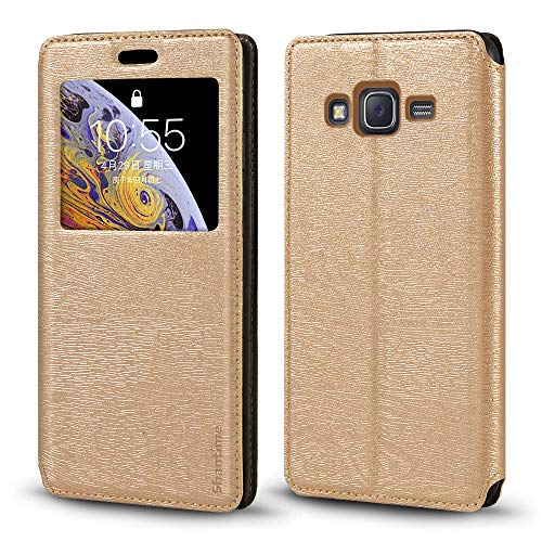 Funda para Samsung Galaxy J7 2016 con tarjetero y ventana, tapa magnética para Samsung Galaxy J7 2016 (dorado)